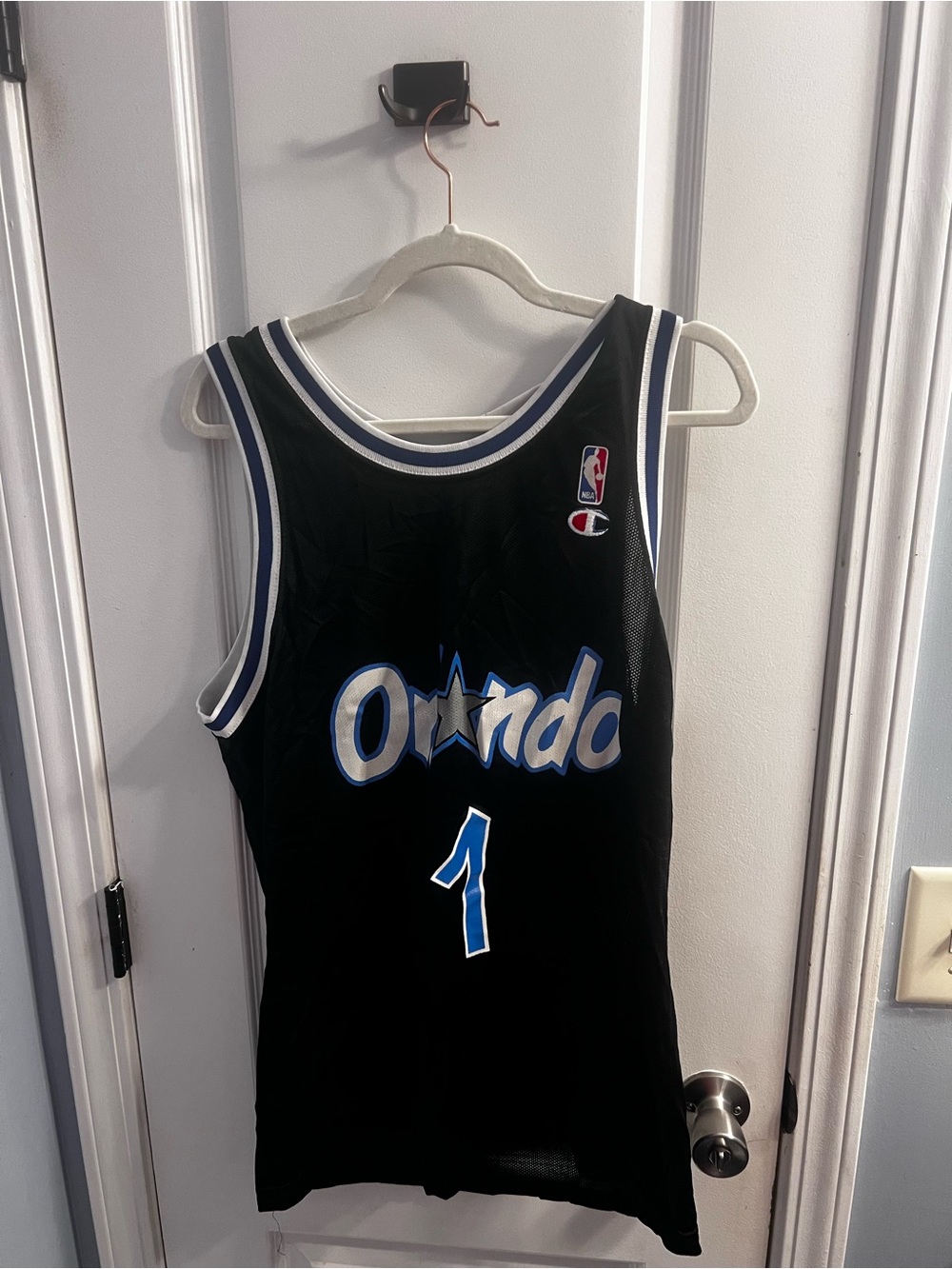 Champion Black Orlando Magic #1 Jersey with Blue & White Trim